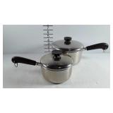 2 Revere Ware sauce pans with lids - 1 & 2 qt.