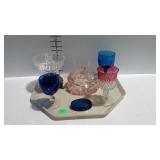 Glassware - Pink covered candy dish, crystal