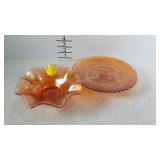 2-pcs Marigold carnival glass - 9" footed plate by