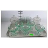 Glassware - 2 tri-footed covered candy dishes, 2