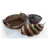 3 Tribal Art style woven & wicker baskets