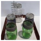 5 Canning jars -2 green glass Ball Perfection pint