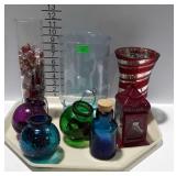 Home decor -vases, hanging votive jars, blue glass