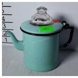 Aqua blue enamel percolator coffee pot