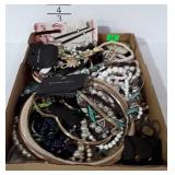 Costume jewelry, trinket box, bolo tie, hair pins,