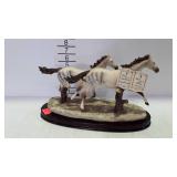 Alabaster Art Sculpture - running horses on wood