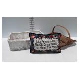 Wicker gathering basket, white wicker storage /