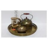 Brass 15" tray, Revere Ware tea kettle, 5" bowl,