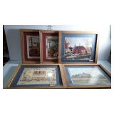 Five framed country decor prints, each is 17 x 15