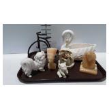 Decor - ironworks bicycle statue, swan planter, &