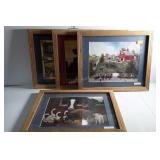 Four framed barnyard style prints, each is 17 x