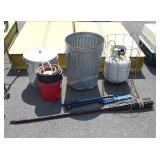 Group lot, includes basket, planters, tiki torch,