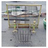 Fire place screen with end irons, and log rack