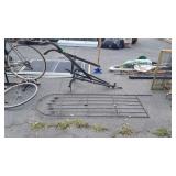 Garden  trellis missing leg, and garden plow