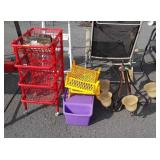 Group of poly baskets, purple poly tray, light