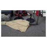 Two patio umbrella stands, and patio umbrella