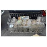 Metal basket with mason jars