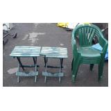 Two poly folding tables one does have damage and