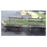 Two wooden benches with foot stools