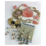Jewelry, Sterling and jade earrings, rose quartz
