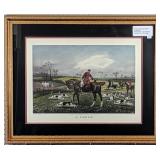 Hand-colored, "a check" hunt print with COA on