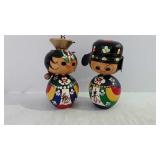 Wooden Asian theme bobble head dolls, pair of
