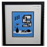 Mid-century modern cats and Blue, 14.5 by 16 in