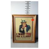 Uncle Sam print, framed, dated 12/84, 12 x 16