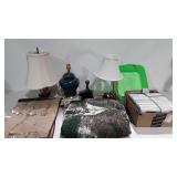 Group - 4 table lamps, dish pan, lap throw, pocket
