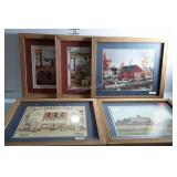Five framed country decor prints, each is 17 x 15