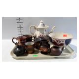 China group, copper luster creamers, painted