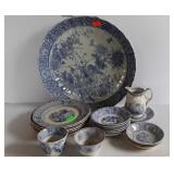 Blue and white ironstone and china group, variety