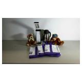 Group. Three canvas tote bags, two stuffed b
