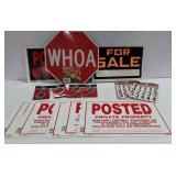 Signs, Vinyl & plastic numbers- "For Sale", "Whoa"
