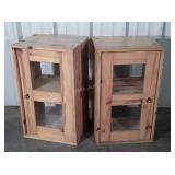 Two pine Cabinets, glass pane doors with one