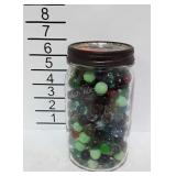 Quart Kerr canning jar of marbles