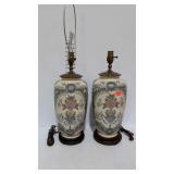 Pair Asian floral design ceramic table lamps -