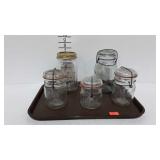5 Clear glass Atlas canning jars - 1 Special Mason