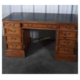 Pine Knee Hole Desk, tri section leather tops, on