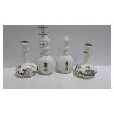 4 Milk glass dresser bottles with stoppers