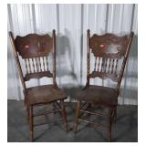 Pair of Oak Pressed Back Dining Chairs need