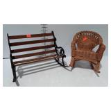 Doll size wicker rocking chair & park bench - 15"