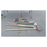 Long handled tools, rake, garden tools, loppers,