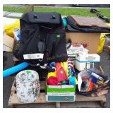 Skid lot, includes kite parts, luggage, trashcan,
