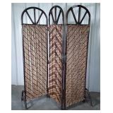 Bamboo 3 fabric panel Divider screen, arched tops