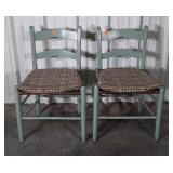Pair of cane Seat painted Chairs with tie on