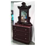 Mahogany finished cottage dresser with mirror.