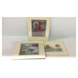 Three matted pictures