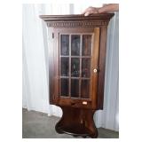 Pine Wall mount Corner Curio cupboard has glass