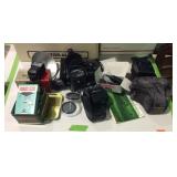 Camera accessories group with slides, lens caps,